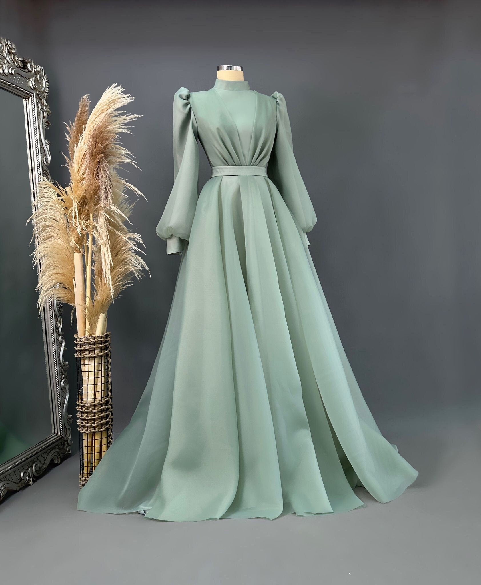 Evening Dress Hijab Evening Dress Models Turquoise, Green & Blue Color Evening Dress İslamic Evening Dresses Engagement Dress