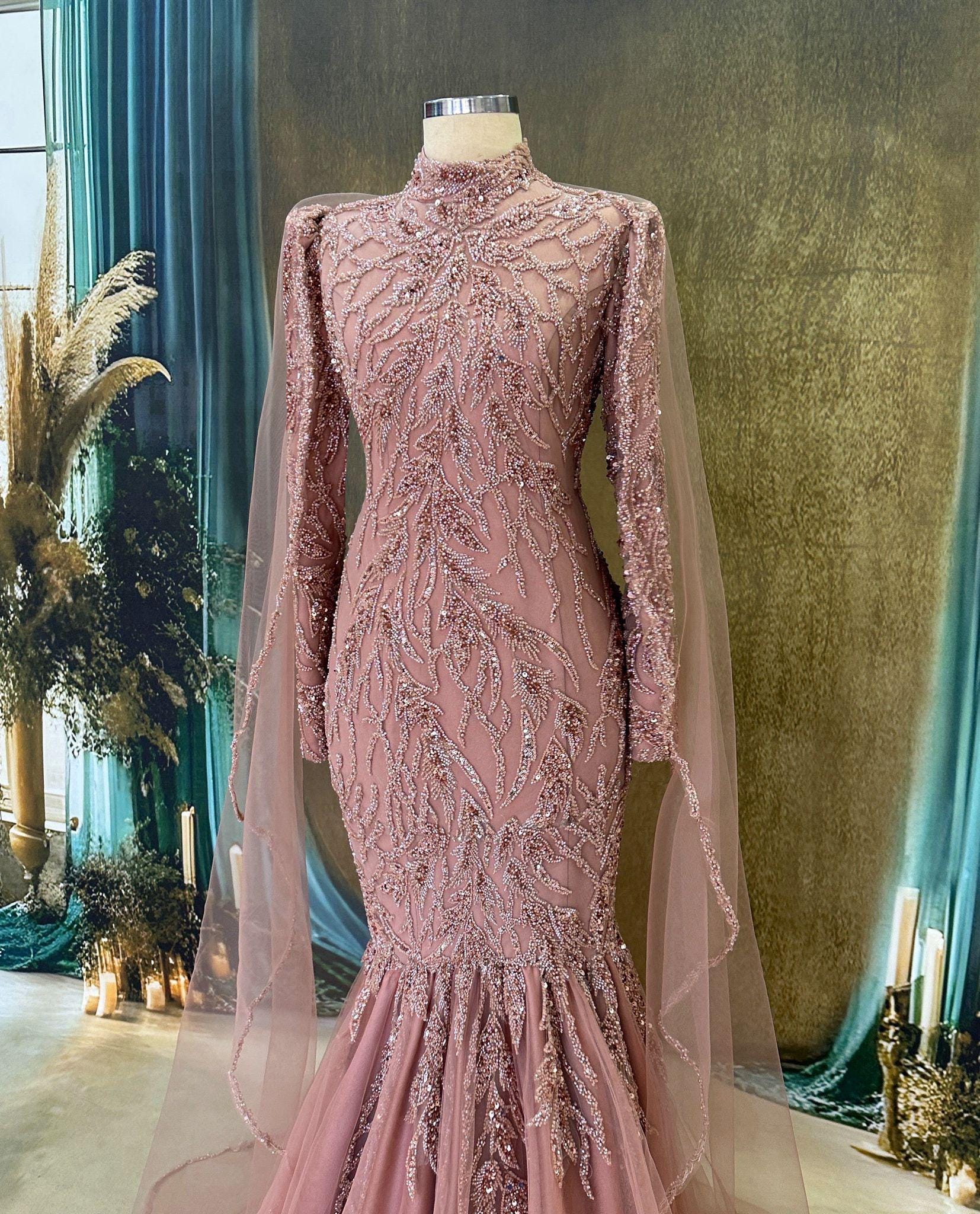 More Colors - blue and pink Sparkling Evening Dress Hijab Evening Dress Models Gray, Night Blue Color  İslamic Dresses Engagement Dress