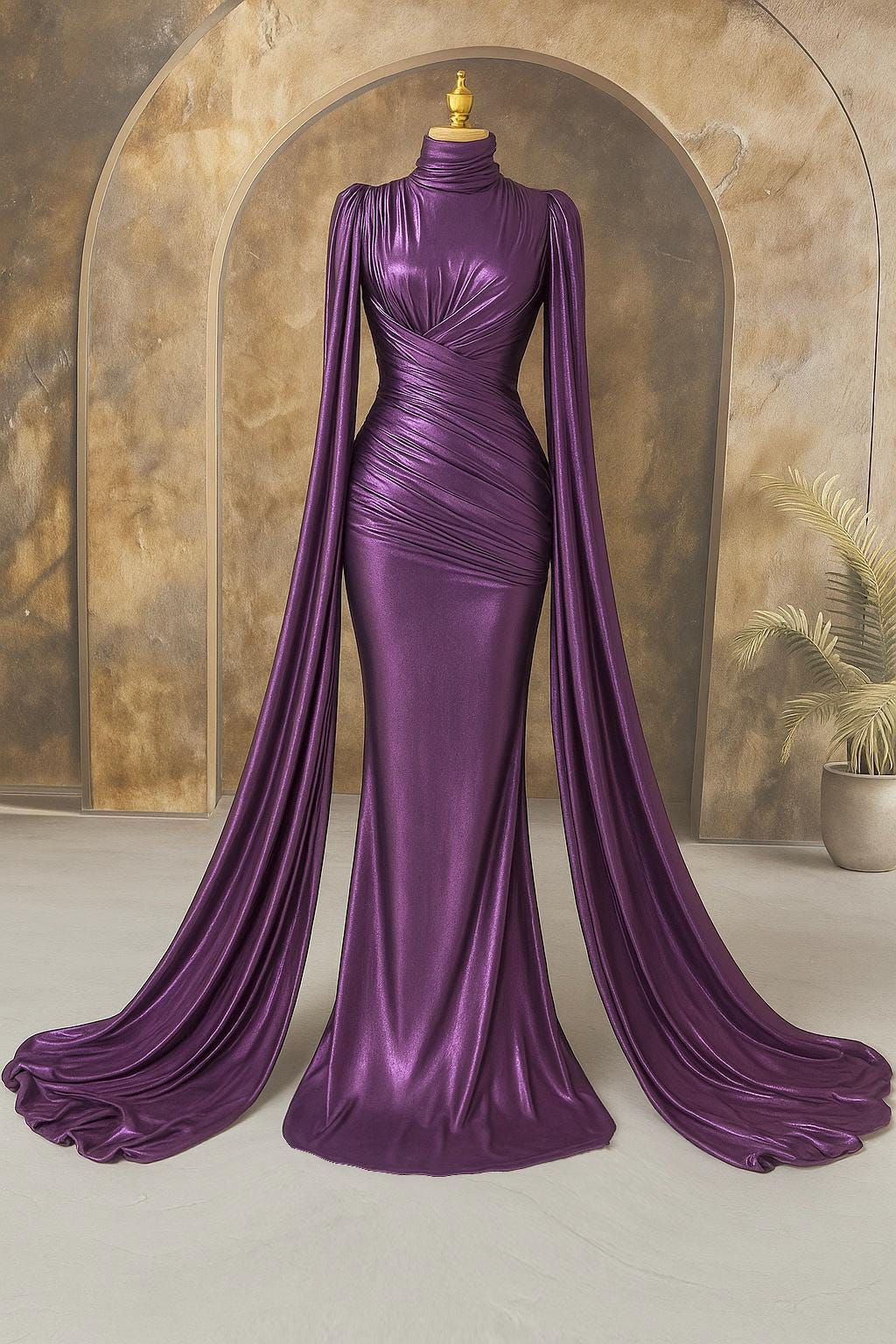 Luxury Islamic Evening Dress – Red  Hijab Engagement Gown with Sparkling Detailing