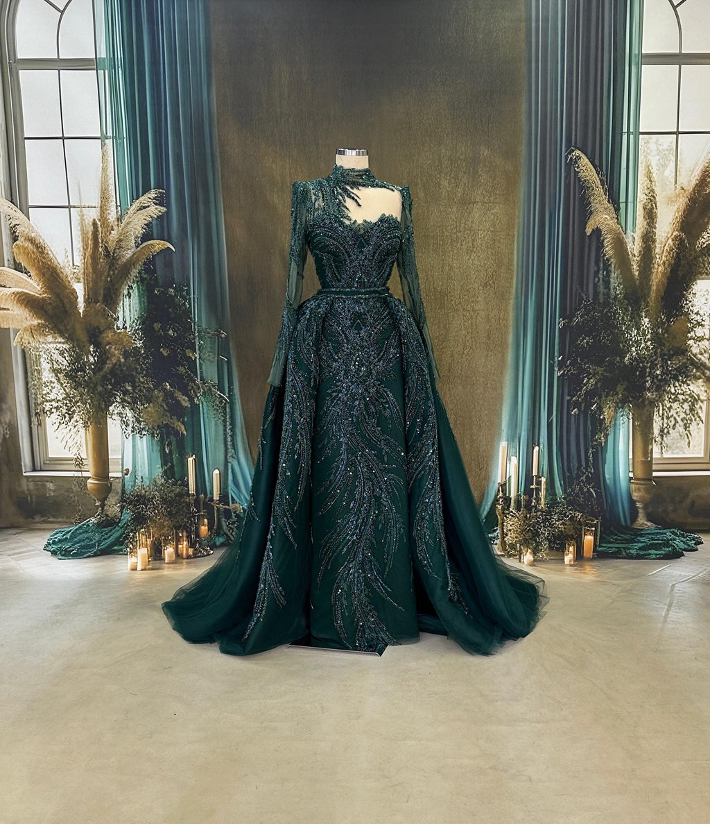 Handmade Bridal Gown Dress for Wedding Engagement Henna Night İslamic Dress Hijab Dress Blue Night Blue Dark Blue İslamic Dress