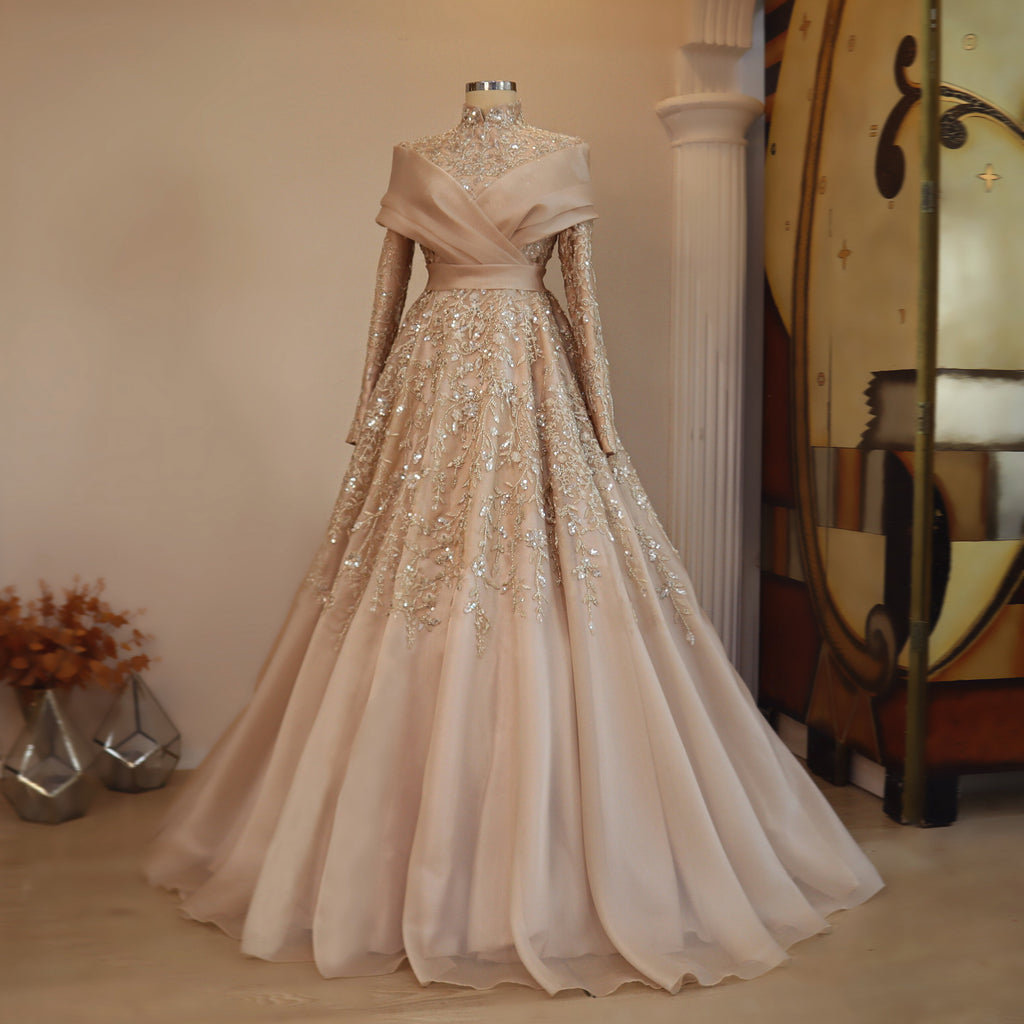 Sparkling Evening Dress Hijab Evening Dress Models White Color Evening Dress İslamic Evening Dresses Engagement Dress