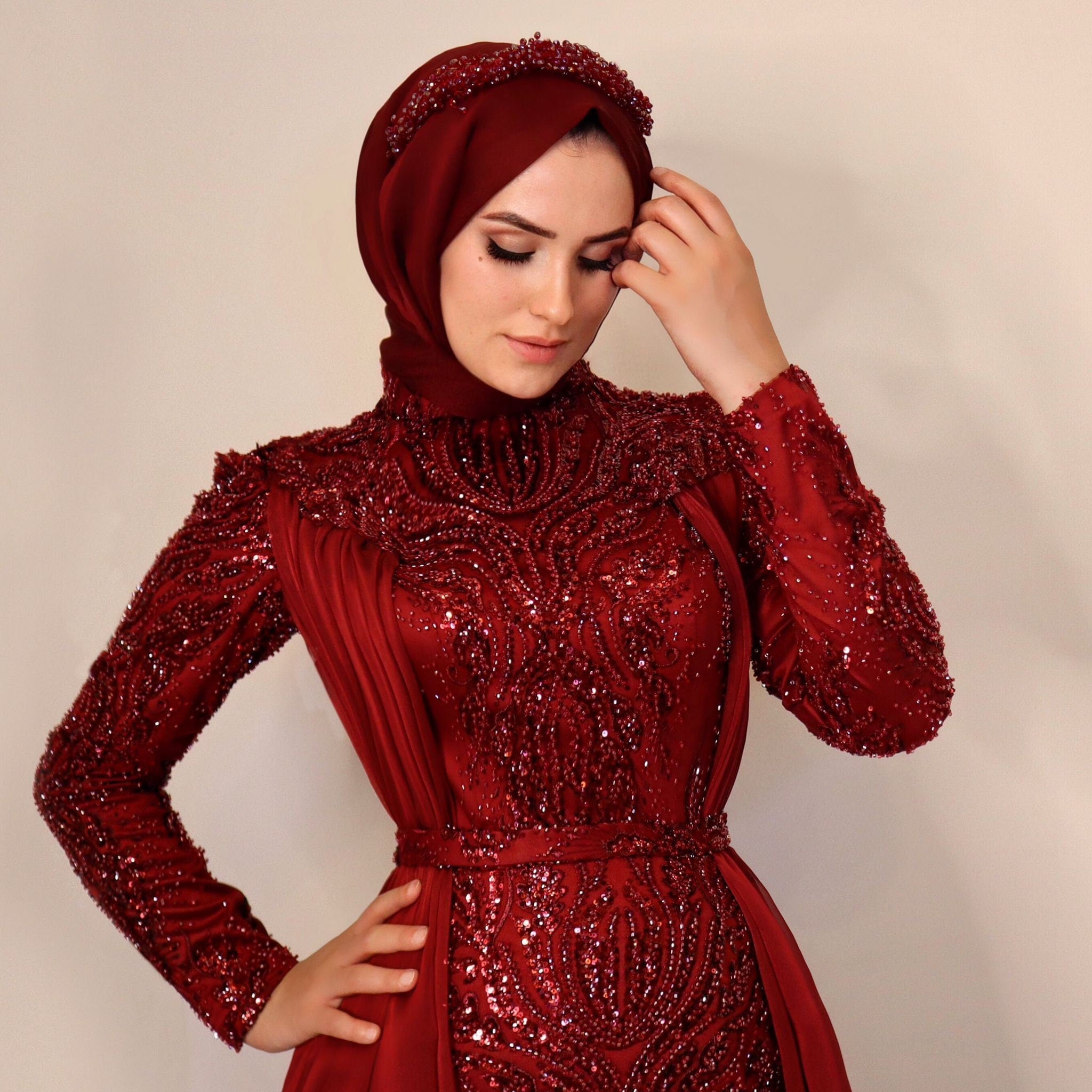 Sparkling Evening Dress Hijab Evening Dress Models White Color Evening Dress İslamic Evening Dresses Engagement Dress