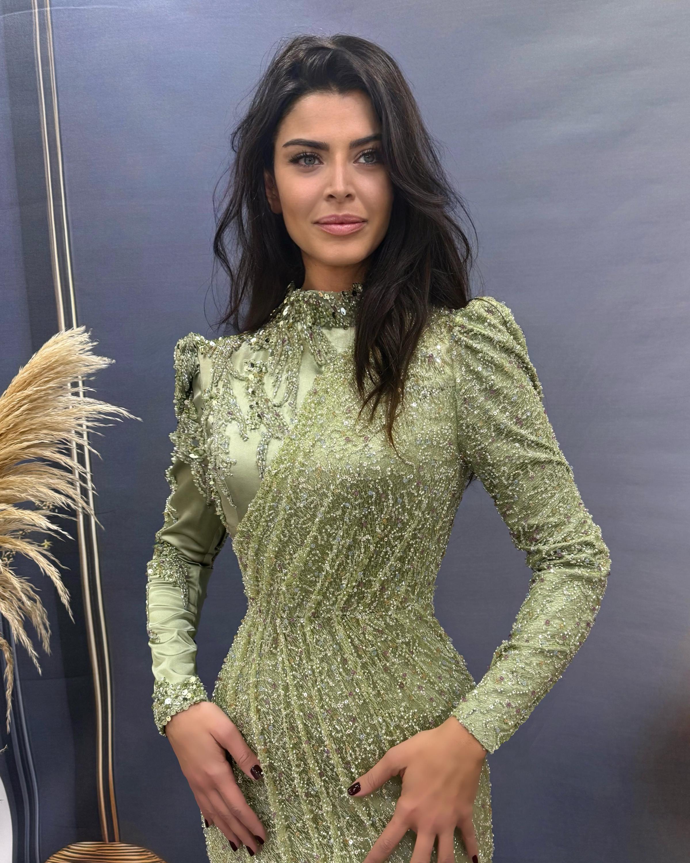 Jungle Green Color - Sparkling Evening Dress Hijab Evening Dress Models Gray, Night Blue Color Evening Dress İslamic Evening Dresses
