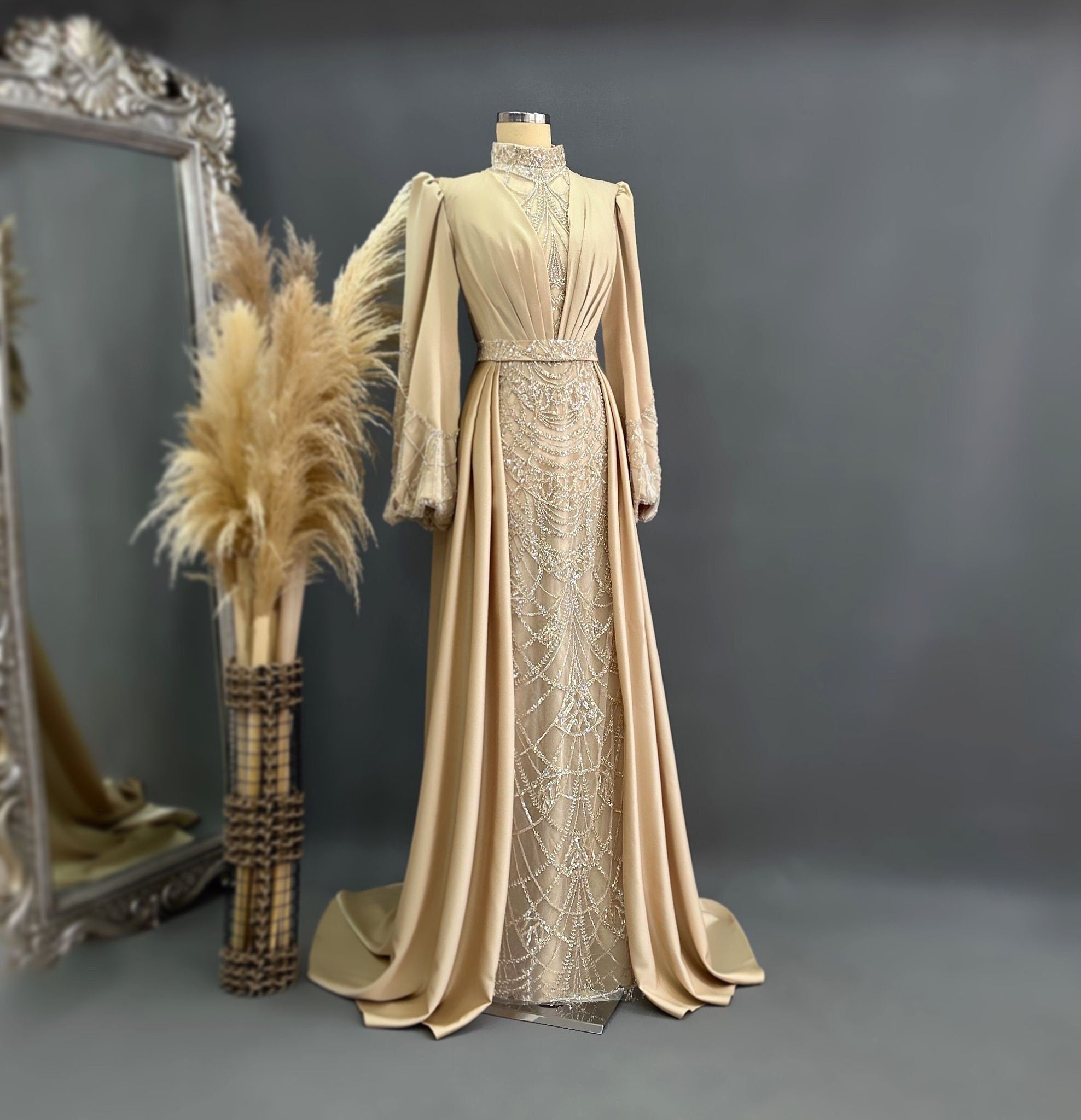 Sparkling Evening Dress Hijab Evening Dress Models Gold, Purple, Green, White Color Evening Dress İslamic Evening Dresses Engagement Dress