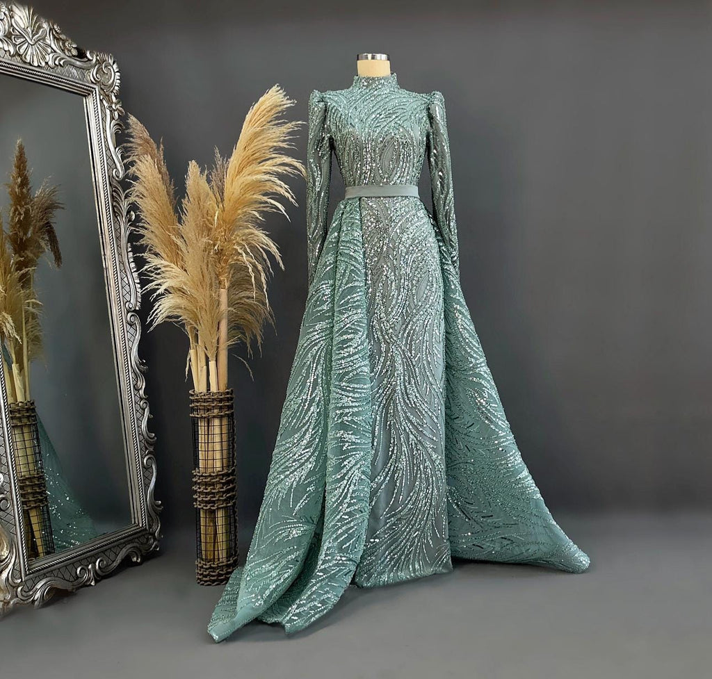 Gold Evening Dress Islamic Evening Dresses Engagement Dress, Sparkling Evening Dress Hijab Evening Dress Models