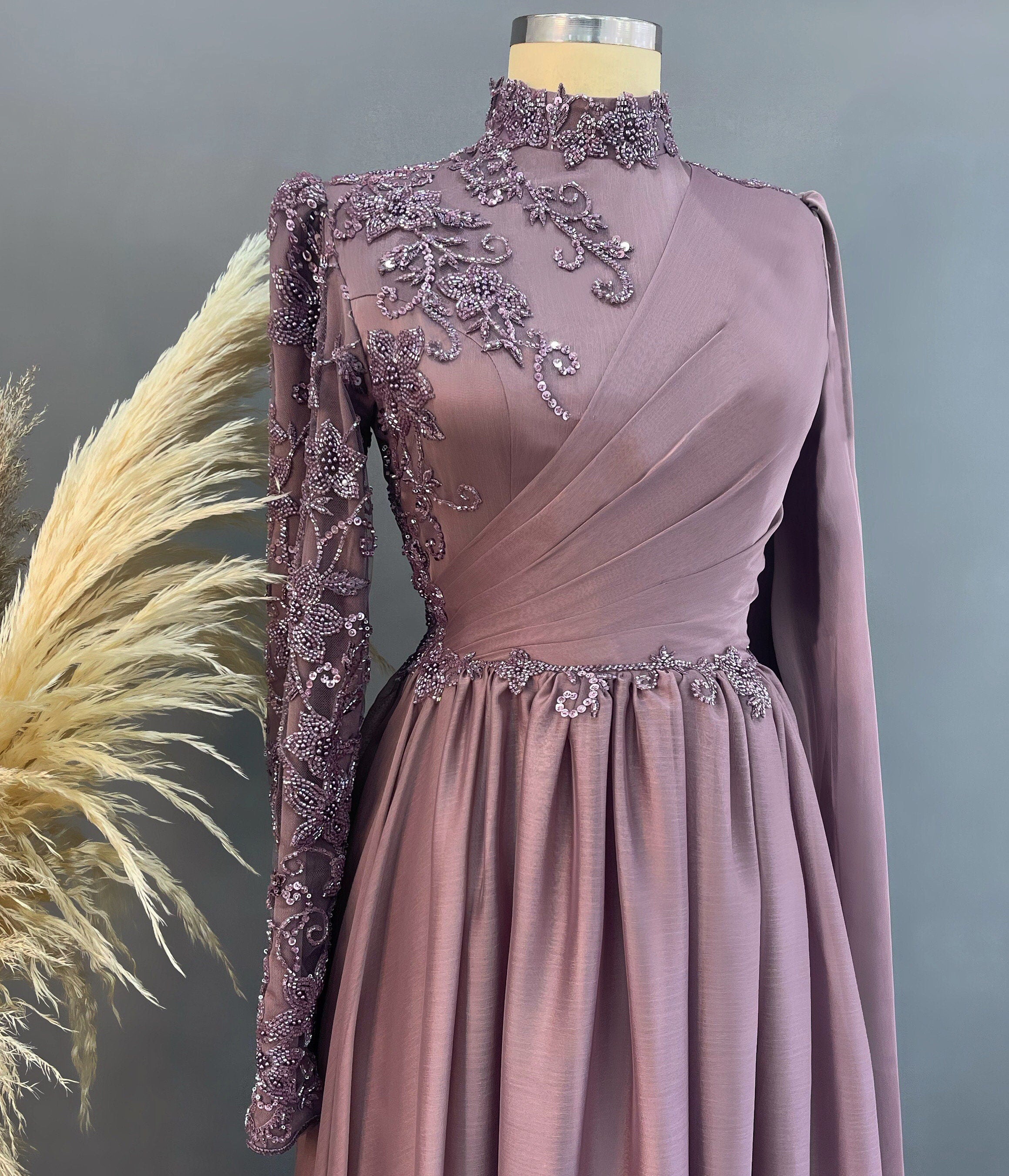 Sparkling Evening Dress Hijab Evening Dress Models Green, Blue Color Evening Dress İslamic Evening Dresses Engagement Dress