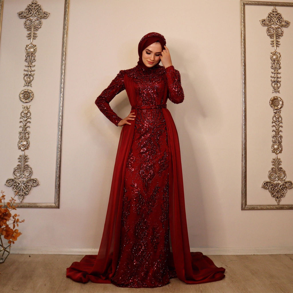 Sparkling Evening Dress Hijab Evening Dress Models White Color Evening Dress İslamic Evening Dresses Engagement Dress