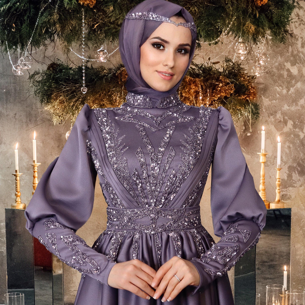 Handmade Bridal Gown Dress for Wedding Engagement Henna Night İslamic Dress Hijab Dress Green Night Blue Dark Blue İslamic Dress EU Size 38