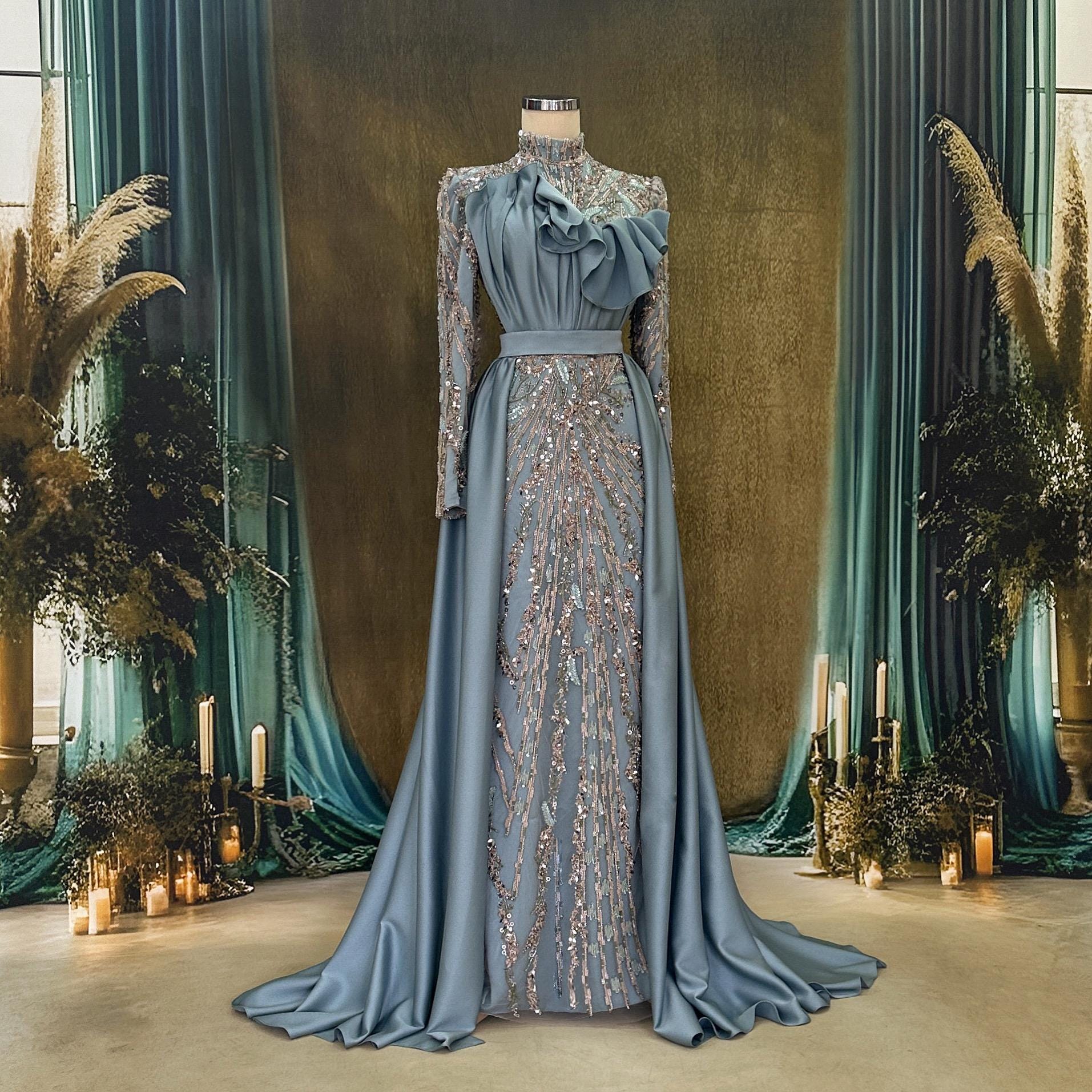 Sparkling Blue Evening Dress Models Blue Color Evening Dress Evening Dresses Engagement, Wedding Dress Islamic Dress